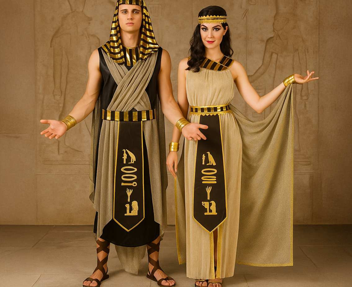 Role play-set for adult Egiptian Pharaoh (headscarf, robe, cape, belt, wristbands), size 52
